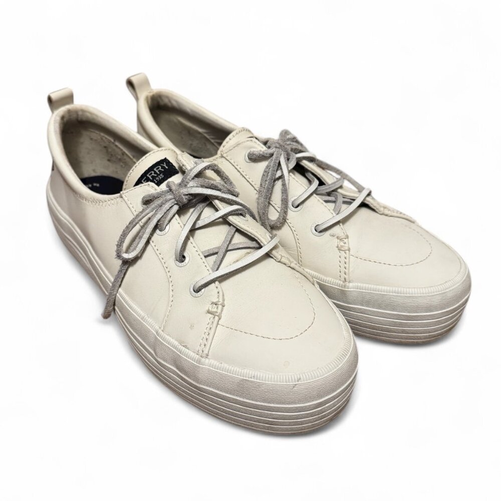 Sperry Women’s White Leather Platform Sneakers – Size 9 – Memory Foam Comfort